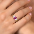 thumbnail image 4 of Gem Stone King 18K Yellow Gold Plated Silver Pink Created Sapphire and White Moissanite Filigree Style 3 Stone Ring for Women (2.65 Cttw, Oval 8X6MM and 6X4MM) (Size 6), 4 of 6