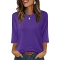thumbnail image 5 of Lenpel Women's Tops 3/4 Length Sleeve Crew Neck Side Split Loose T Shirts Soft Casual Tees Trendy Tunic Blouses(Purple,Large), 5 of 7