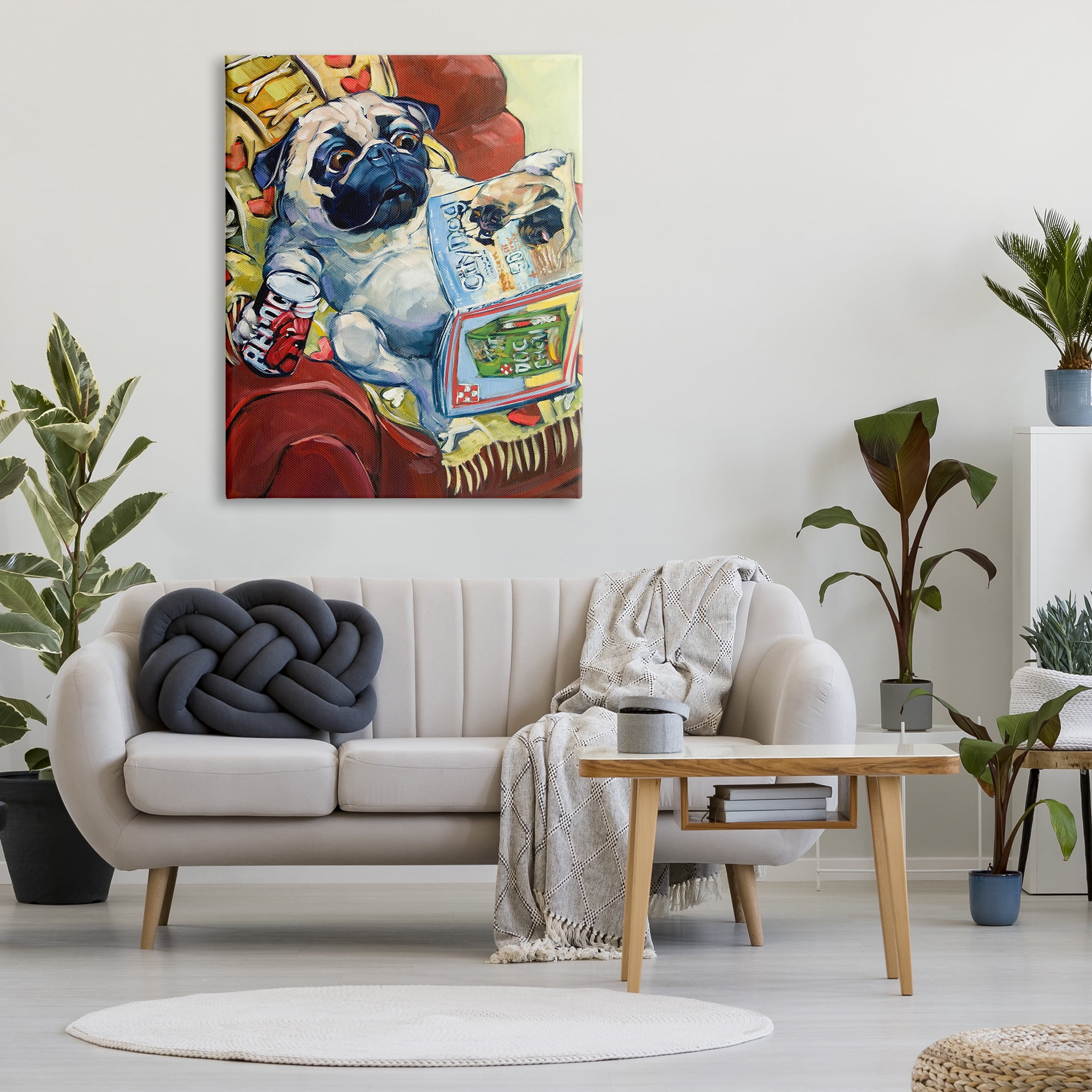 Stupell Industries Funny Pet Pug Reading Magazine City Dog Centerfold, 36 x 48, Design by CR Townsend