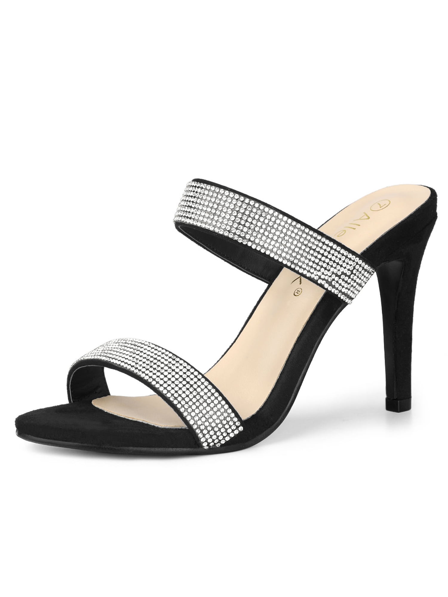 Unique Bargains - Women's Stiletto High Heel Rhinestone Mules Sandals ...