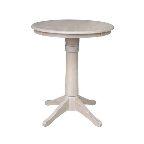 International Concepts K09-30RT-27B-6B 30 x 30 in. Solid Wood Round Pedestal Counter Height Table Washed Gray Taupe