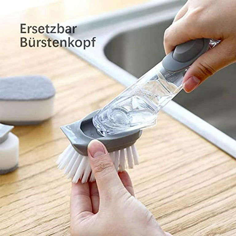Dual purpose kitchen cleaning brush sponge dishwasher automatic liquid  dispenser pot cleaning tool 