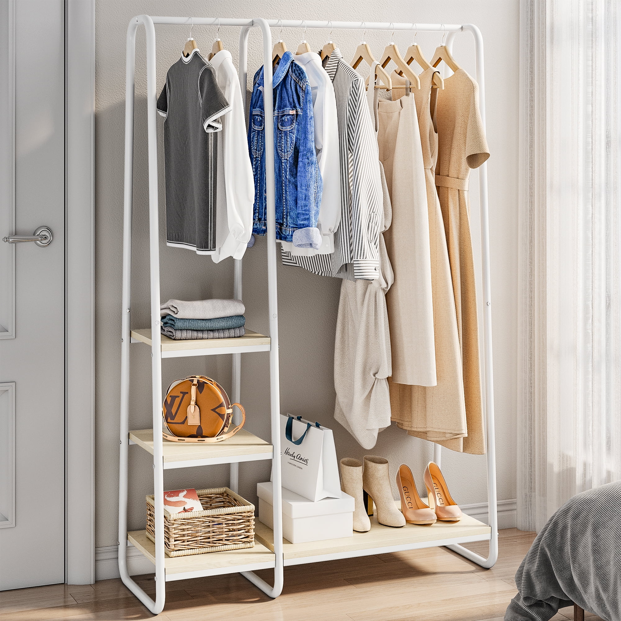 Buy Raybee Stylish White Clothing Rack for Hanging Clothes, Garment Rack with Shelves Heavy Duty