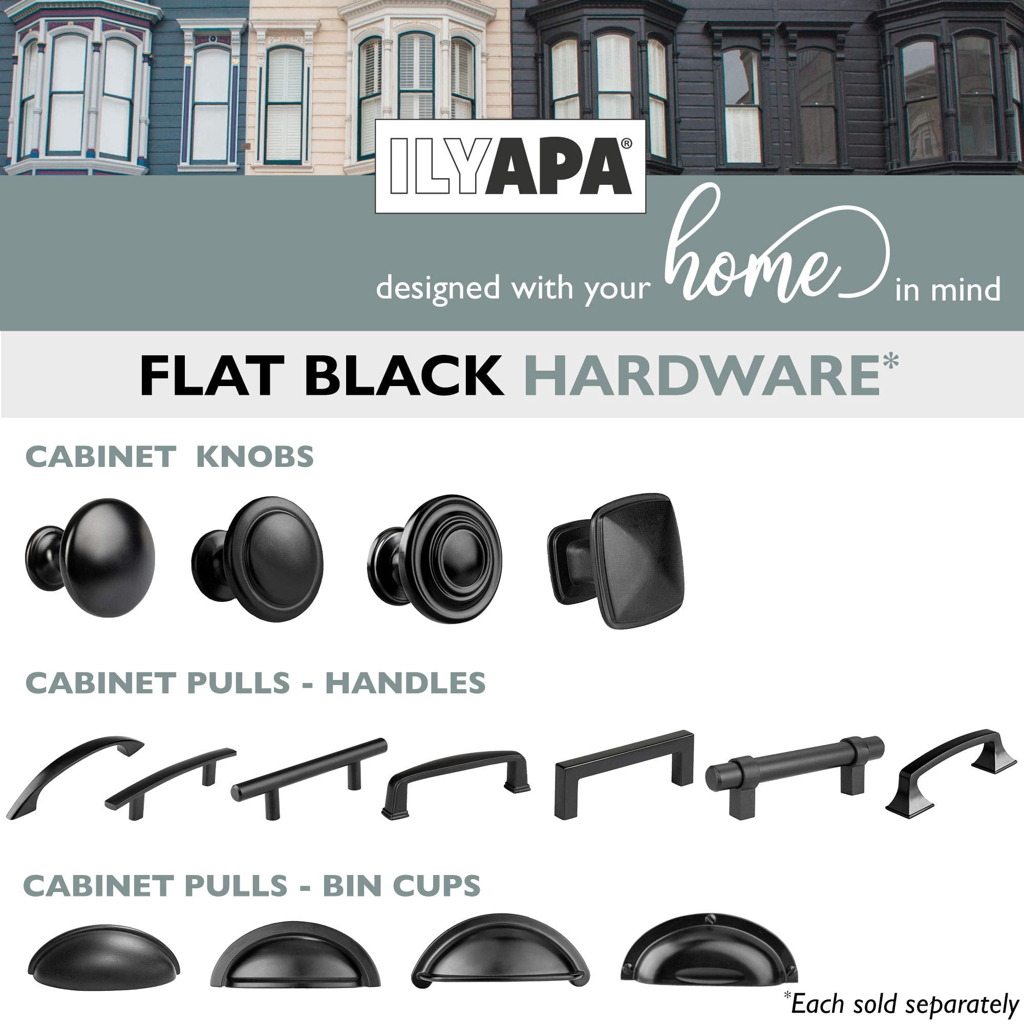 Black Square Kitchen Cabinet Knobs - 25 Pack of Drawer Handles Hardware
