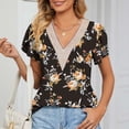 thumbnail image 2 of Guipure Lace Printed Blouse V Neckline Petal Short Sleeved Guipure Blouse for Women Dating Red Flower Black Background XL, 2 of 6