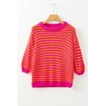 thumbnail image 3 of Chic Women's Rose Stripe 3/4 Puff Sleeve Drop Shoulder Sweater | [ZhiHiMeRi] | (US 16-18)XL, 3 of 11