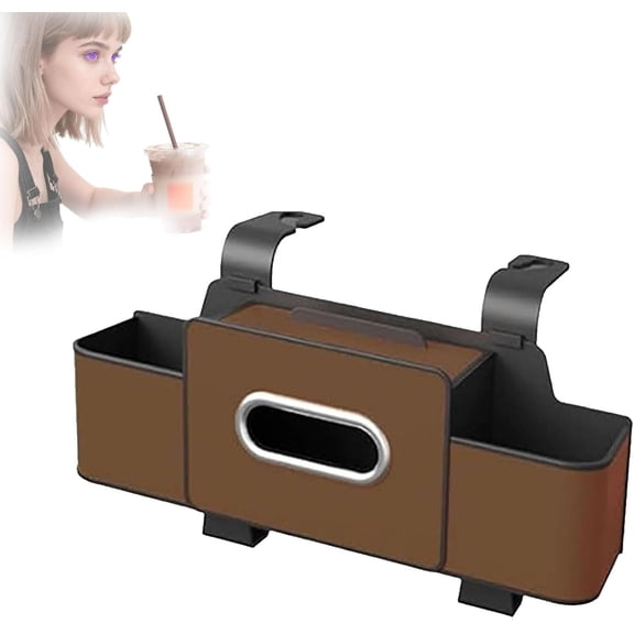 Poemood Car Organizer, Purposean Organizers & Storage Box, Multifunctional Car Seat Back Storage Bag, Headrest Cup Holder And Tissue Box, Universal Back Seat Car Organizer for Most Cars (Brown)