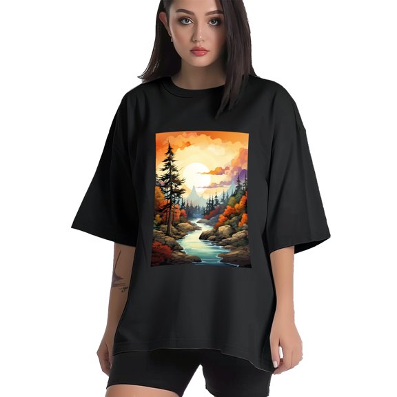 Plus Size Shirt for Women Black Tops for Women Short Sleeves Shirt for Women Trees T Shirt Crewneck Shirt for Women XS