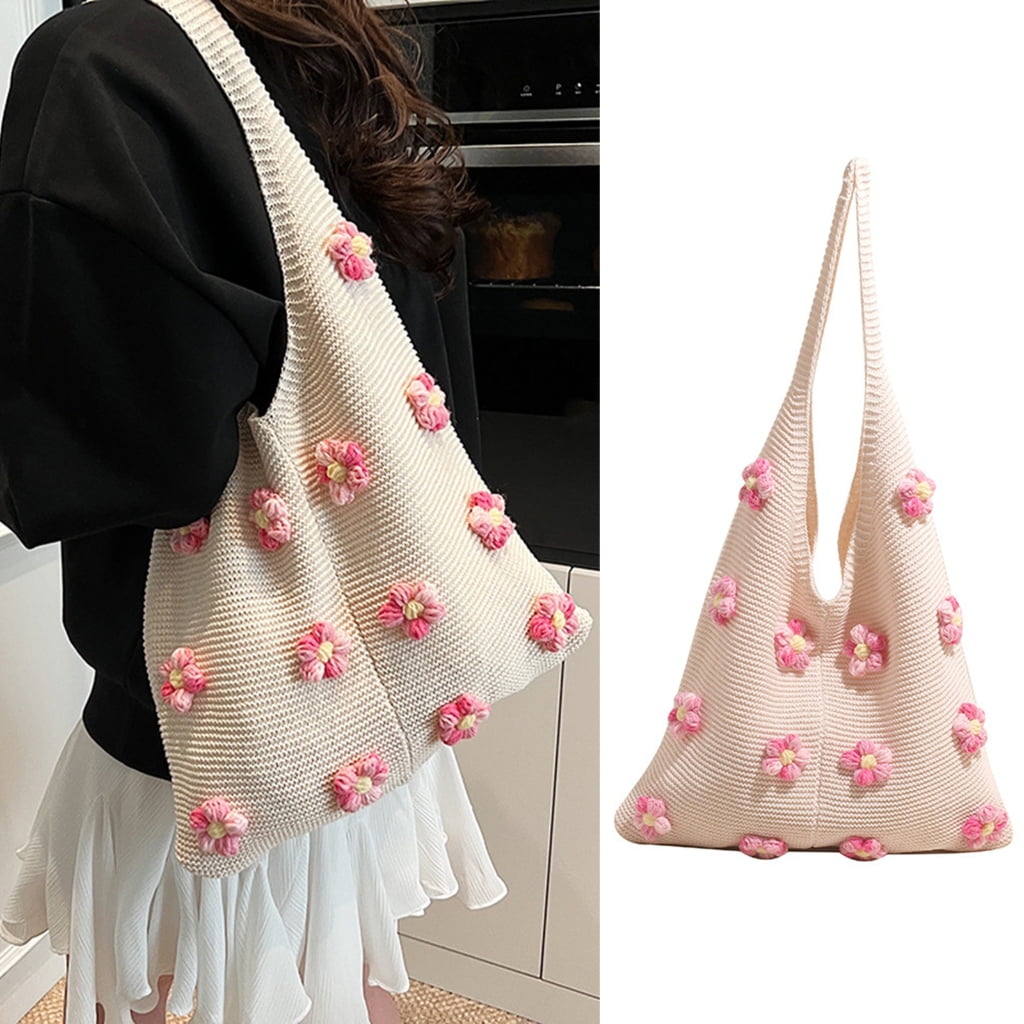 Aurgiarme Elegant Floral Pattern Shoulder Bag Lightweight And Practical Knitted Crochet Bags For Everyday Use And Easy Pairing