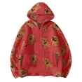 thumbnail image 3 of Women's Teddy Bear Coat Printed Double Layer Plush Pullover Fleece Hoodie Casual Loose Pocket Long Sleeve Sweatshirt,Red,L, 3 of 6