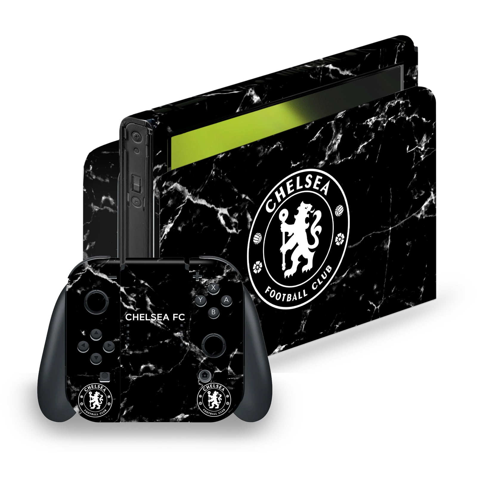 Head Case Designs Officially Licensed Chelsea Football Club Mixed Logo Black Marble Vinyl Sticker Skin Decal Cover Compatible with Nintendo Switch OLED