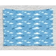 thumbnail image 1 of Nursery Airplane Tapestry, Kids Boys Aviation Theme Blue Aircraft Clouds and Routes, Wall Hanging for Bedroom Living Room Dorm Decor, 60W X 40L Inches, Blue Dark Blue and White, by Ambesonne, 1 of 2