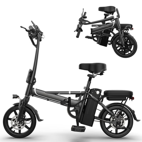 PORORO DC60 Folding Electric Bike, 14" E-Bikes for Adults, 500W Electric Commuter Bicycle 48V 10.4 Ah Removable Battery, Max Speed 20Mph, White