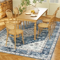 HOMCOM 5x7 Area Rug, Vintage Machine Washable Rug for Living Room, Blue
