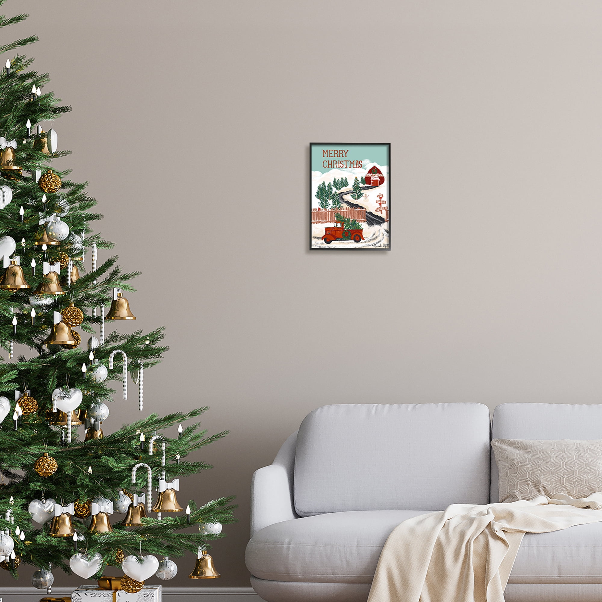 Stupell Industries Rural Christmas Scenery Holiday Painting Black Framed Art Print Wall Art, 11 x 14