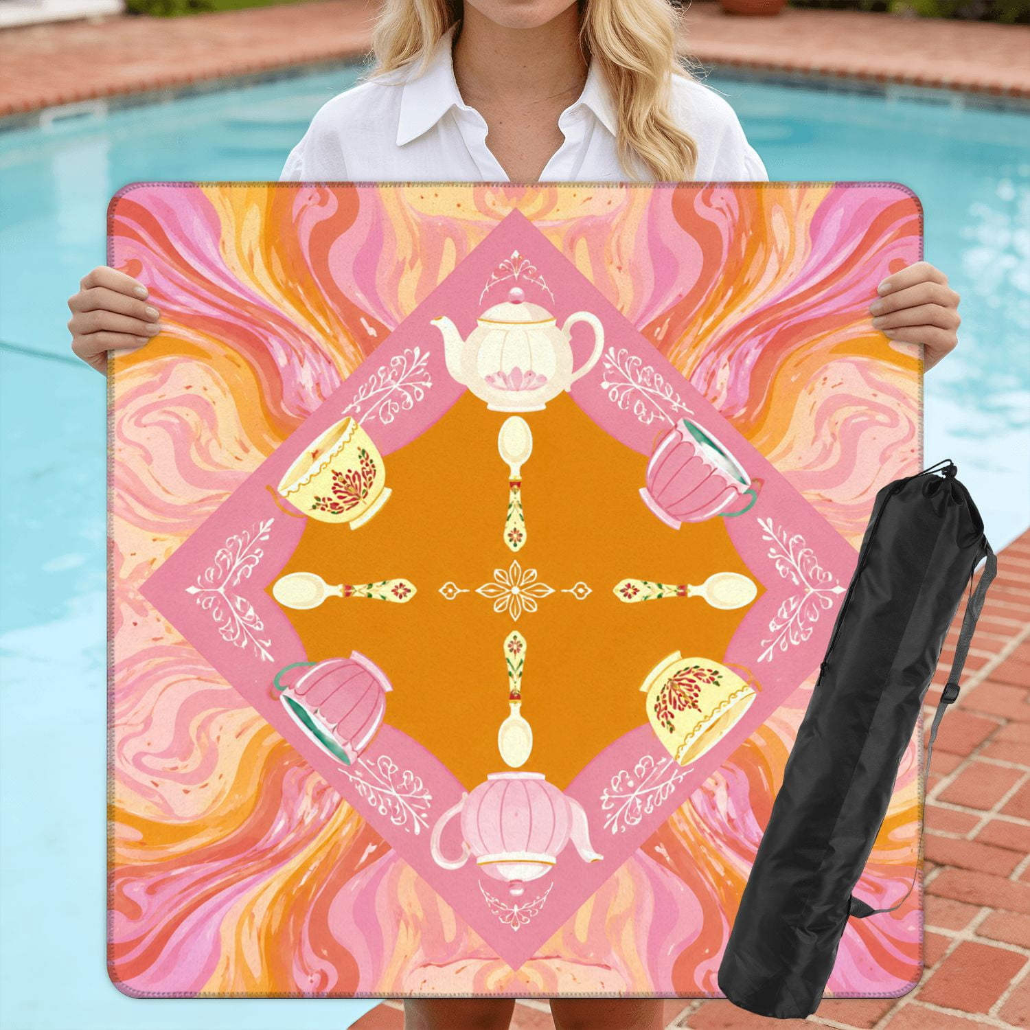 Mahjong Mat 31.5" x 31.5" Colorful Champagne Bottle Kaleidoscope Pink Orange Swirls Non-Slip Noise Reduction American Mahjong Tiles Table Cover for Dominoes Poker Card Board Games Gift