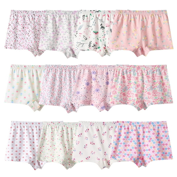 Yintry Kids Boxers Girl Eversoft Underwear,12 Pack,Sizes 2-12