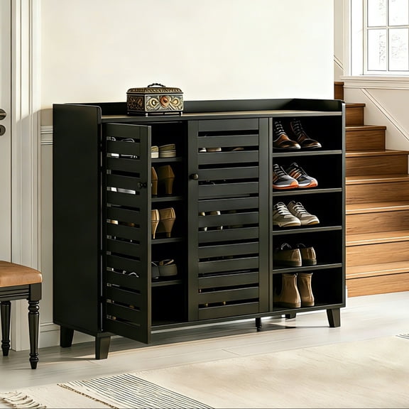 UBesGoo 45"W Shoe Cabinet with 2 Doors & Adjustable Shelves for 30 Pairs, Tall Large Shoe Storage Rack for Entryway Living Room Closet, Black