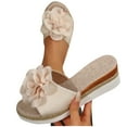 thumbnail image 4 of Viluyesy Womens Slide Sandals, Open Toe Cute Floral Slip-On Spring Summer Beach Wedge Shoes Beige 6.5, 4 of 9