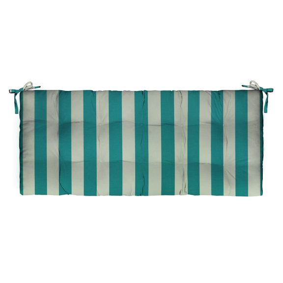 RSH Décor Indoor Outdoor 2” Tufted Bench Cushion with Ties (38” x 18” x 2”), Cancun & White Stripe
