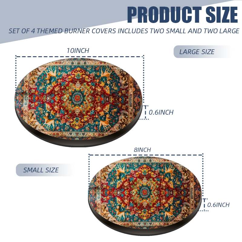 Round Gas Stove Burner Covers Set of 4, Vintage Boho Flowers Electric Stove Burner Covers Range Top for Expanding Counter Space for Kitchen, 8 Inches and 10 Inches