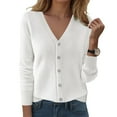 thumbnail image 2 of zaveiop Cardigan Sweaters for Women Casual Button Down V Neck Knit Cardigans Fall Solid Boho Long Sleeve Clothes (White, M), 2 of 4
