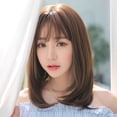 thumbnail image 4 of Peluca de mujer de pelo largo rizado con flequillo al estilo japonés y coreano con tocado completo, 4 of 5
