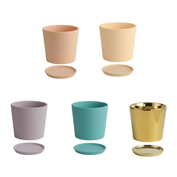 Ceramic Flower Pot Vegetable Grow Herbs Cactus Orchid Desktop Container Garden Flowerpot with Tray Potted Holder Planter for Orchid Cyan blue