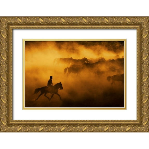 Tunc, Feyzullah 32x23 Gold Ornate Wood Framed with Double Matting Museum Art Print Titled - Cowboy