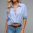 thumbnail image 2 of Tops cortos con mangas abullonadas para mujer: camisa con cuello en V y botones, blusas elegantes e informales, material de poliéster, tallas S-XL de EE. UU., versátiles para el trabajo y los outfi, 2 of 5