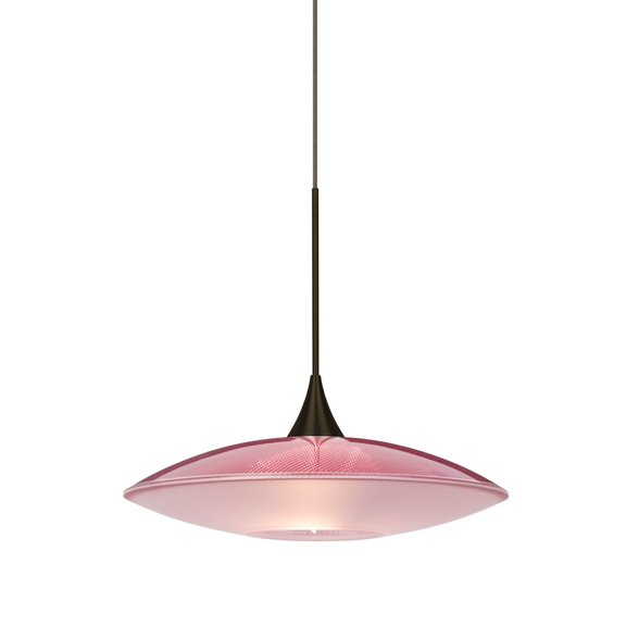 1XT-6294RD-LED-BR-Besa Lighting-Spazio-One Light Cord Pendant with Flat Canopy-8.75 Inches Wide by 2.5 Inches High-Bronze Finish-Red/Frost Glass
