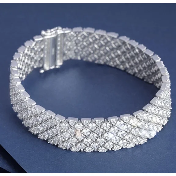 White Moissanite Round Cut 10 Ct Tennis Bracelet Men's Plated White Gold 14K