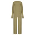 thumbnail image 5 of ibuvkizy Two Piece Sets for Women,Fall Women's Casual Shoulder Sleeved Long Sleeved Round Neck Top/Loose Straight Tube with Pocket Long Pants Set Khaki,M, 5 of 6