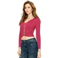 thumbnail image 4 of Made by Johnny Women's Deep V Neck Long Sleeve Cross Wrap Fitted Crop Top S CORAL, 4 of 6