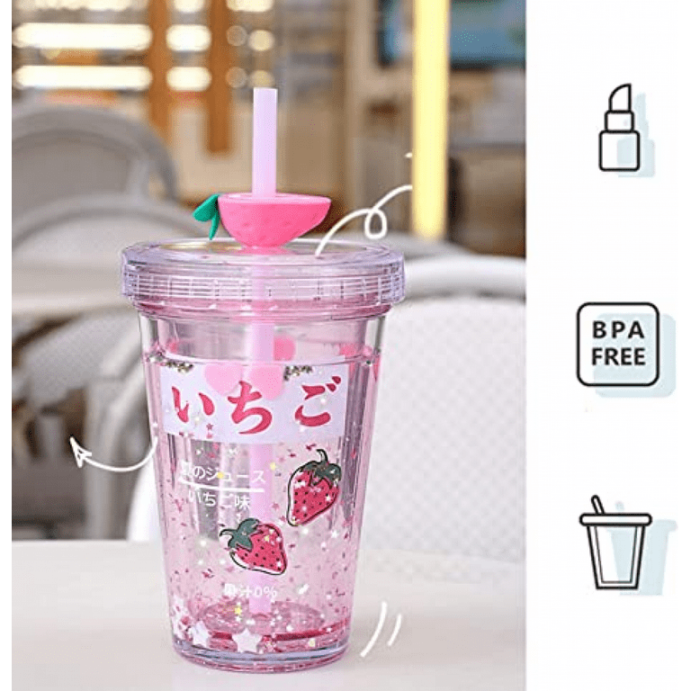 320ml Glitter Water Bottle Double Layer Tumbler With Straw Water