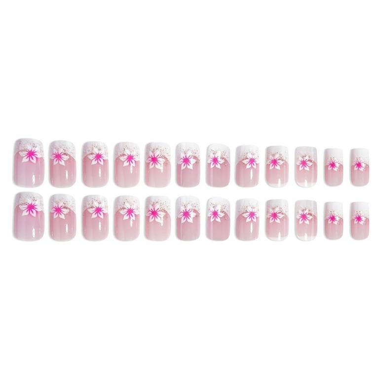 24pcs Bling - Bling Rose - Pink Petal Nail Art - Sweet Ins Style Wearable False Nails