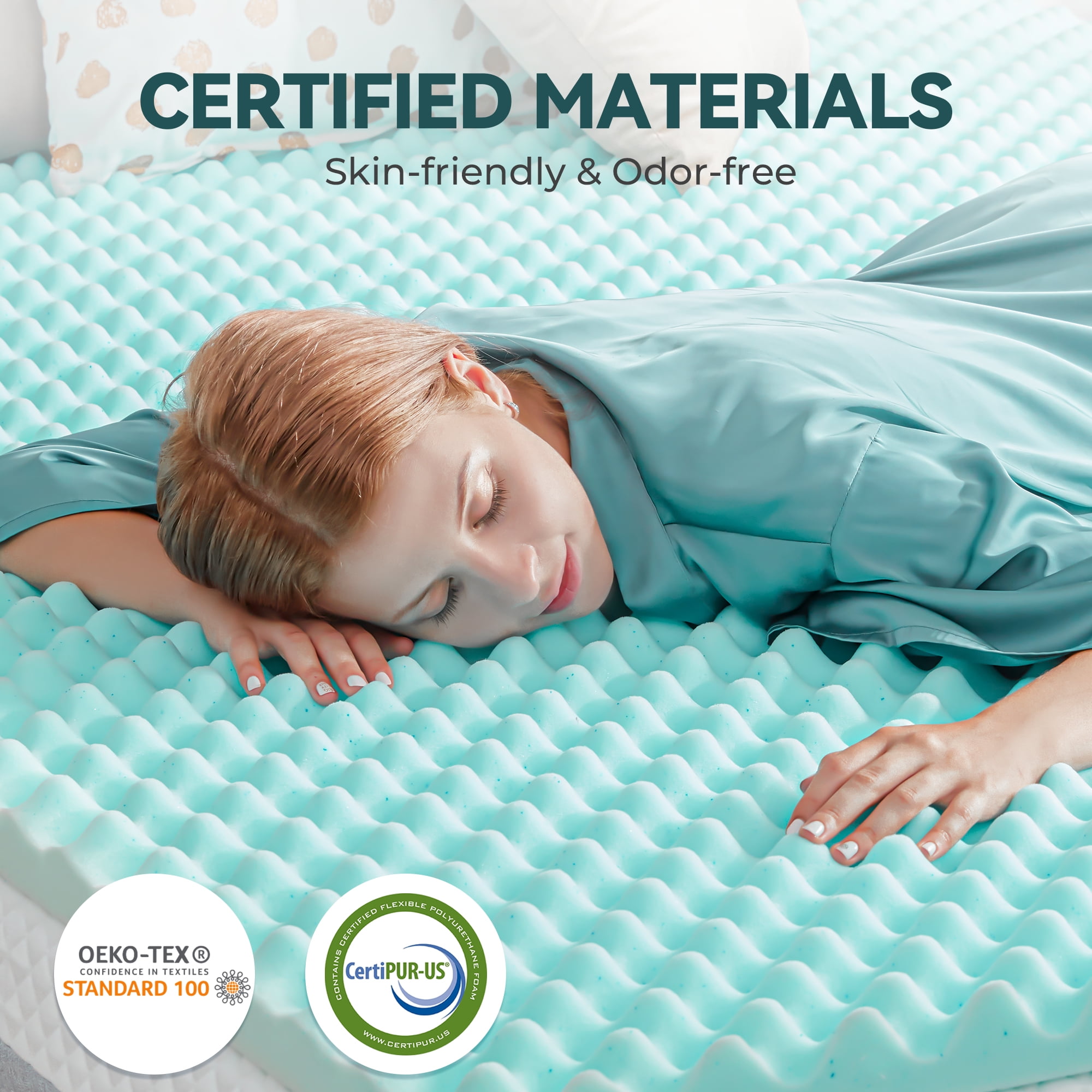 BDEUS 2 inch Gel Cooling Memory Foam Mattress Topper, Memory Foam Egg Crate Mattress Topper, CertiPUR-US Certified, Twin Size