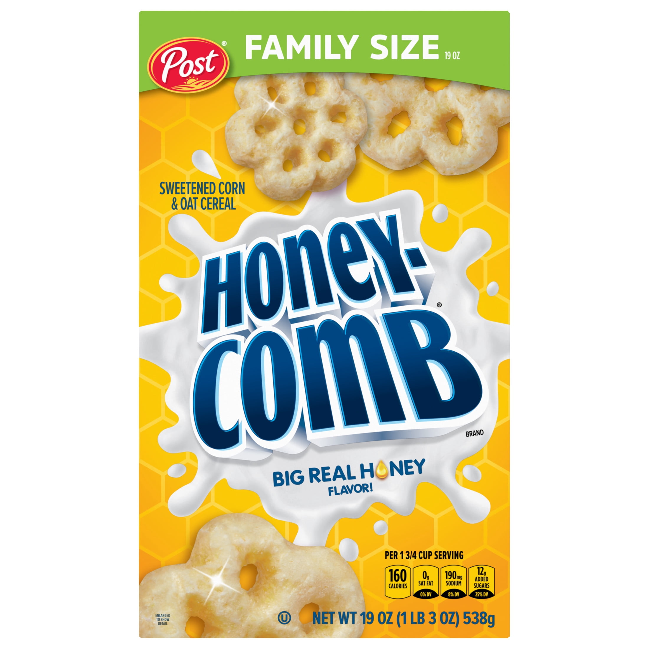 Honeycomb Breakfast Cereal, Made with Whole Grain & Real Honey, Dye-Free, 19 oz Box
