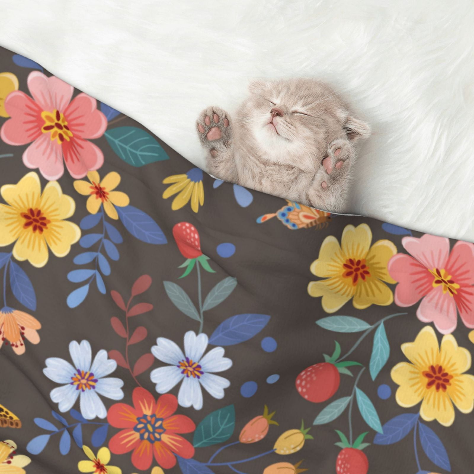 Naloa Colorful Flowers with Butterfly Dog Blanket, 3 Sizes Cat Blanket for Indoor Cats Large Medium Small Dog Gifts-Large