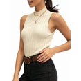 thumbnail image 2 of Women'S Sleeveless Mock Turtlenecks Tops Stretch Slim Fitted Tank Top Basic Bustier Tee Khaki S, 2 of 9