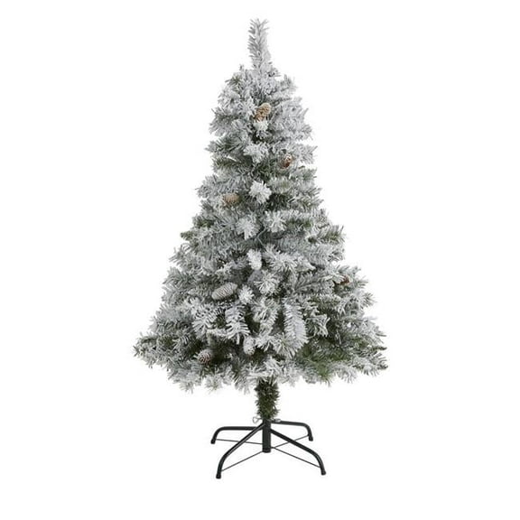 4 ft. Flocked White River Mountain Pine Artificial Christmas Tree with Pinecones
