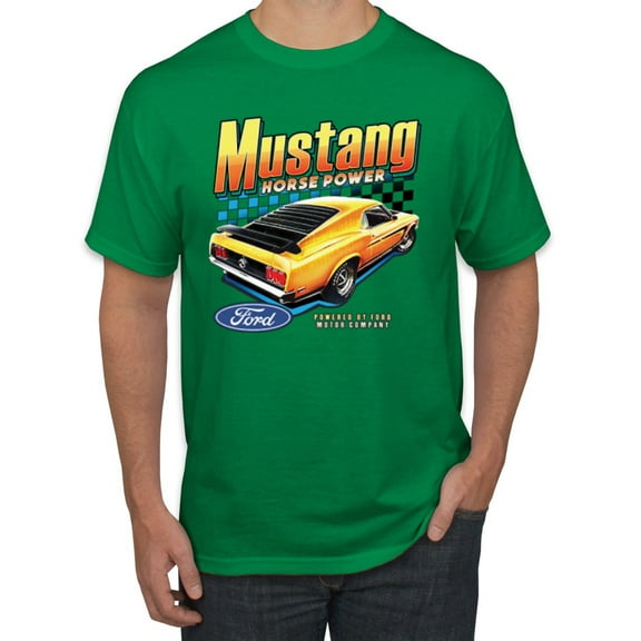 Wild Bobby, Ford Yellow Mustang Horsepower Cars and Trucks Men Graphic Tee, Kelly, Large
