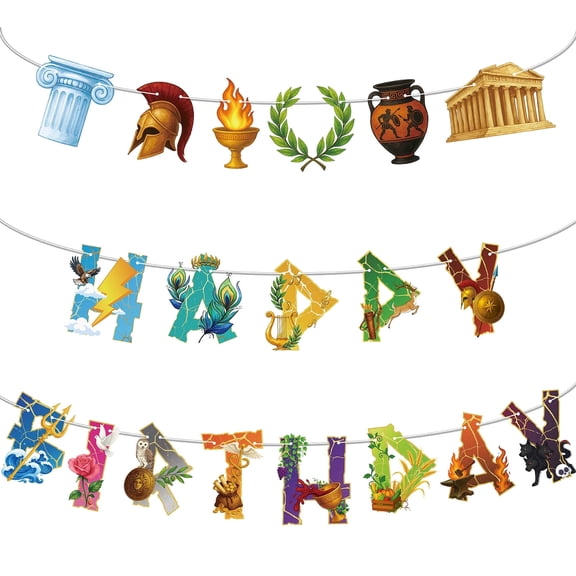 Htabiol Greek Mythology Birthday Banner, Pre-Assembled Cardstock Party Decorations, Multicolor