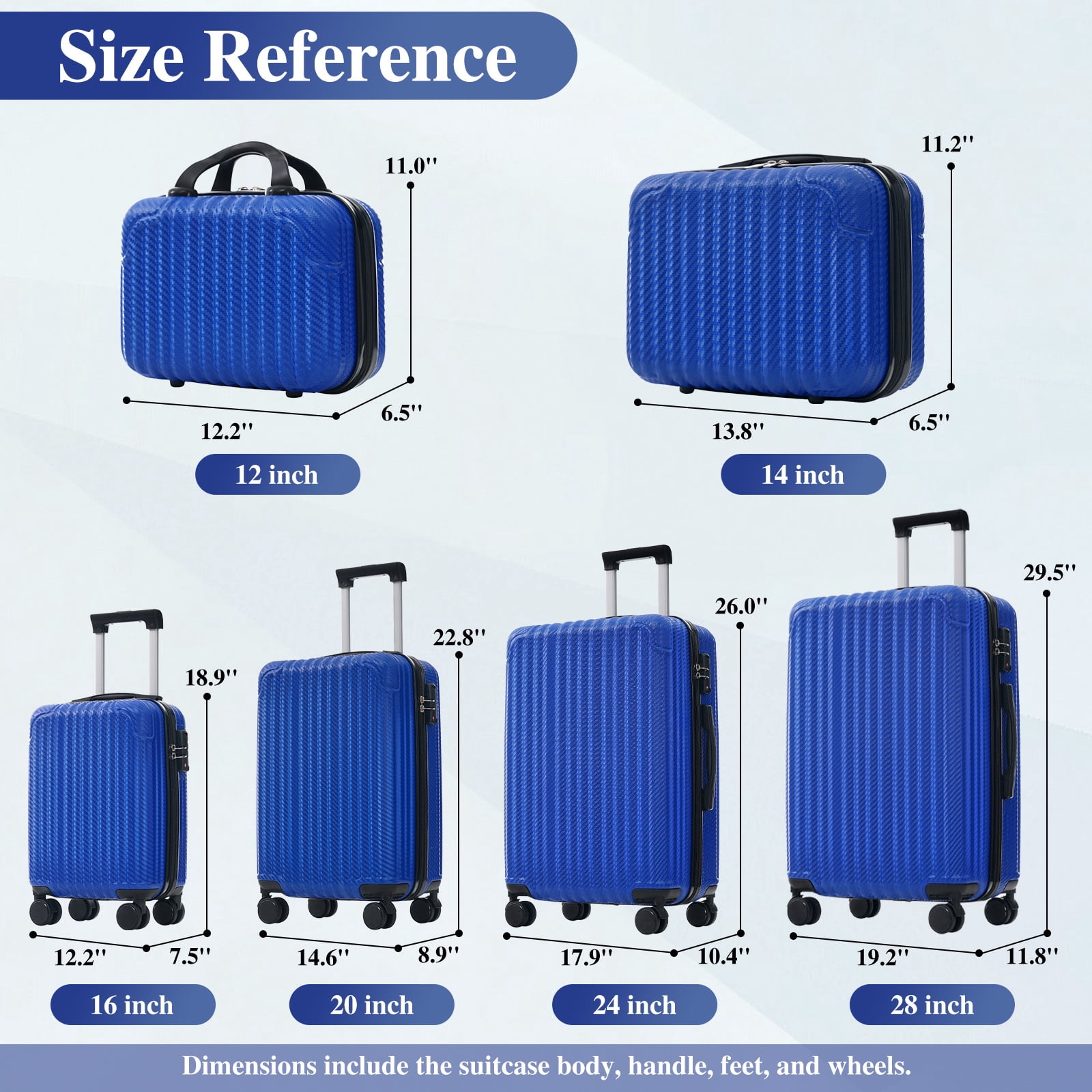Euroco 6-Piece Luggage Sets, ABS Hardshell Suitcase Set with Spinner Wheels and TSA Lock,Lightweight Carry-On & Checked Luggage for Family Travel,Royal Blue