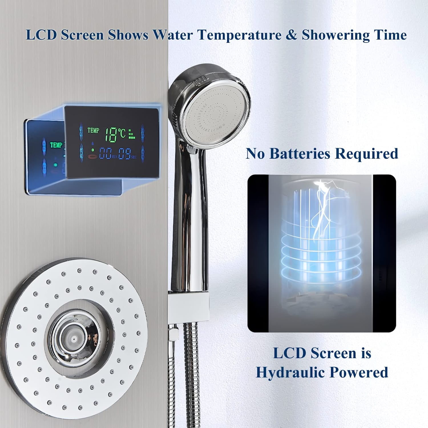 Zovajonia Led Shower Panel Tower System,50 Inch Multi-Function Shower Tower ，Waterfall Showerhead，Shower jets，Brushed Nickel Rain Shower System