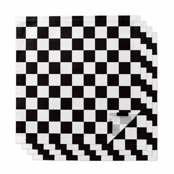 Simple Black White Checkered Cloth Napkins, Lattice Buffalo Plaid Washable and Reusable Dinner Napkins Set of 4, Table Napkin for Kitchen Party Birthday Wedding Hotel Housewarming 20"x20"