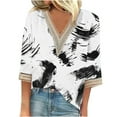 thumbnail image 2 of Weiqiqre Summer Fashion Tops for Women Floral Printed Lace V-Neck 3/4 Sleevet Casual T-shirt Blouse, 2 of 5