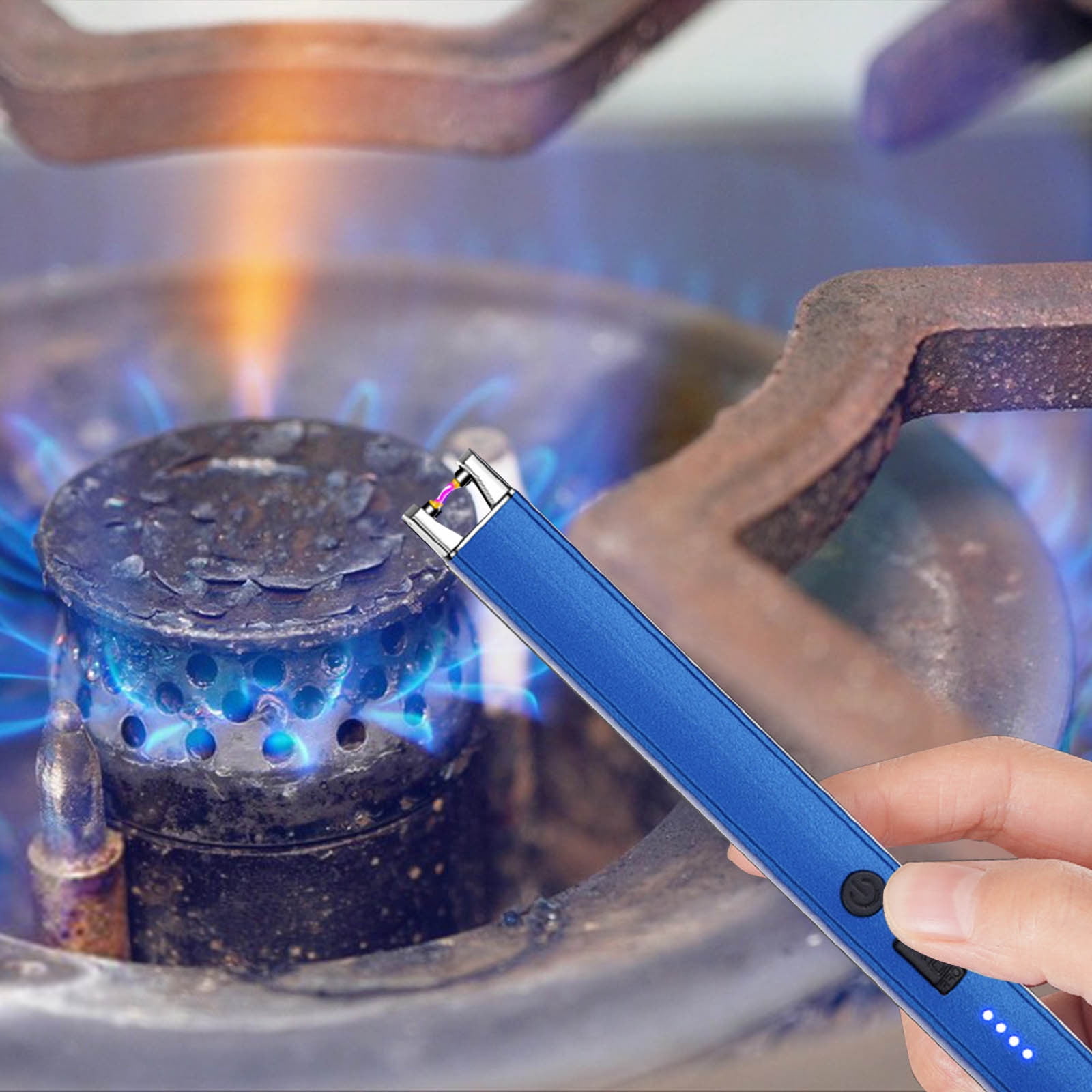 Windproof Electric Lighter with Extended Handle, USB Type-C Rechargeable, Battery Indicator, for Gas Stove, Candles, BBQ Grill, Outdoor & Indoor Use, Safe & Convenient Ignition Device