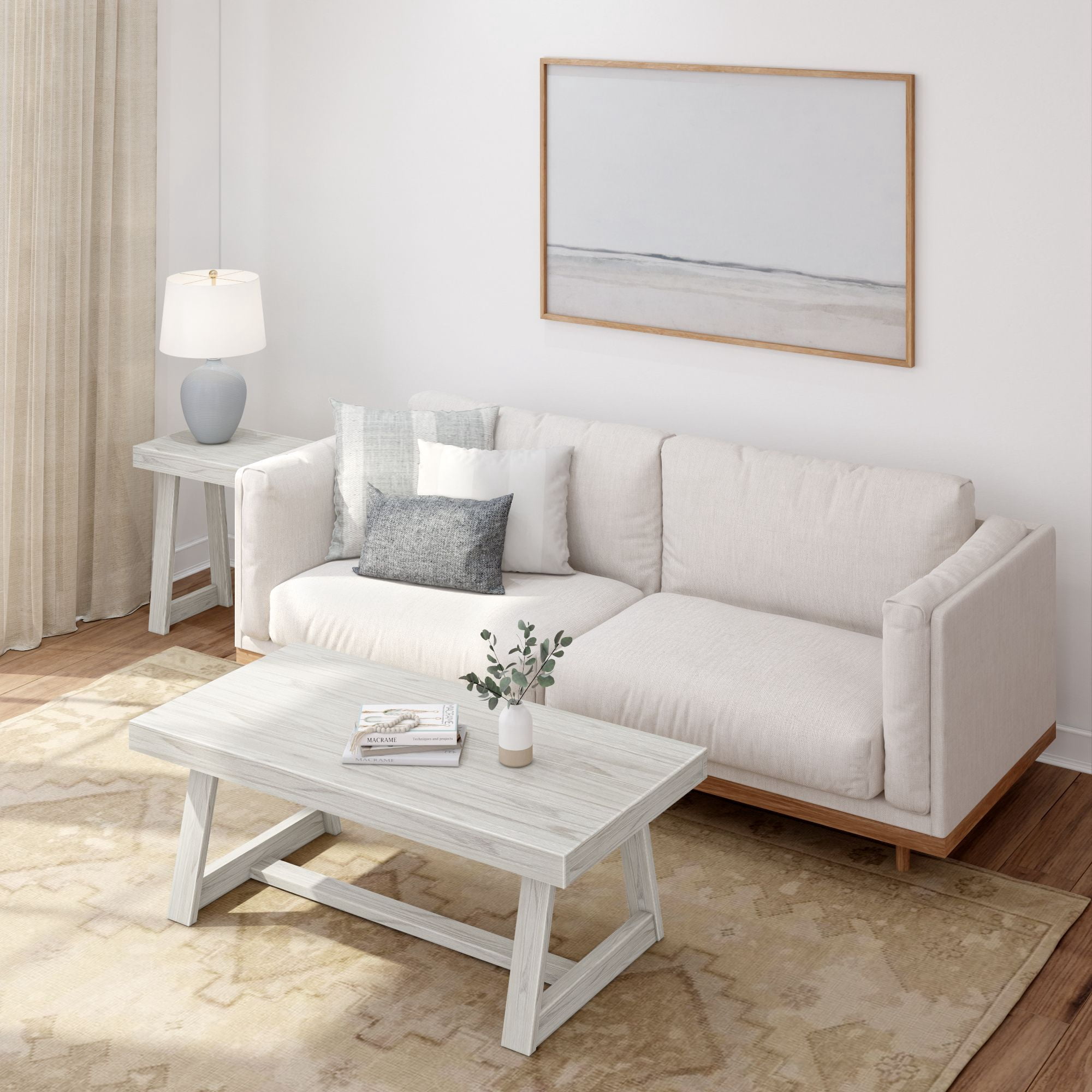 Plank+Beam Farmhouse Coffee Table, 48" Solid Wood Tables for Living Room, Rectangular Center Table