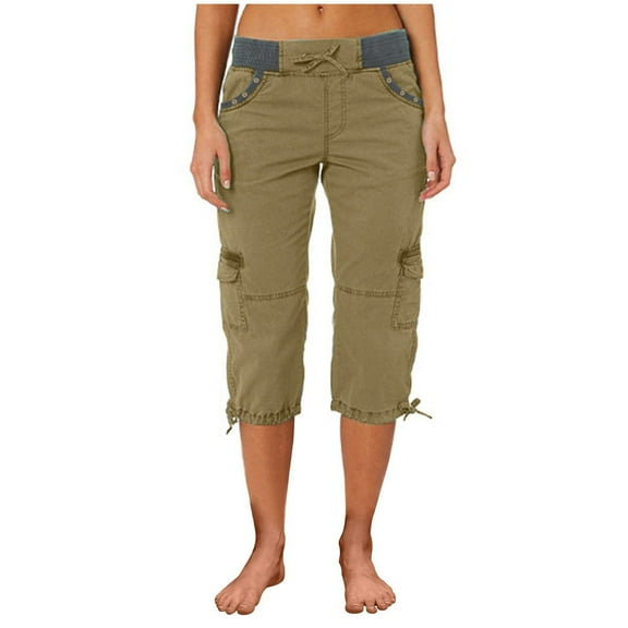 Cargo Cotton Capri Pants for Women Quick Dry Pants High Waisted Trousers Loose Wide Leg Capris